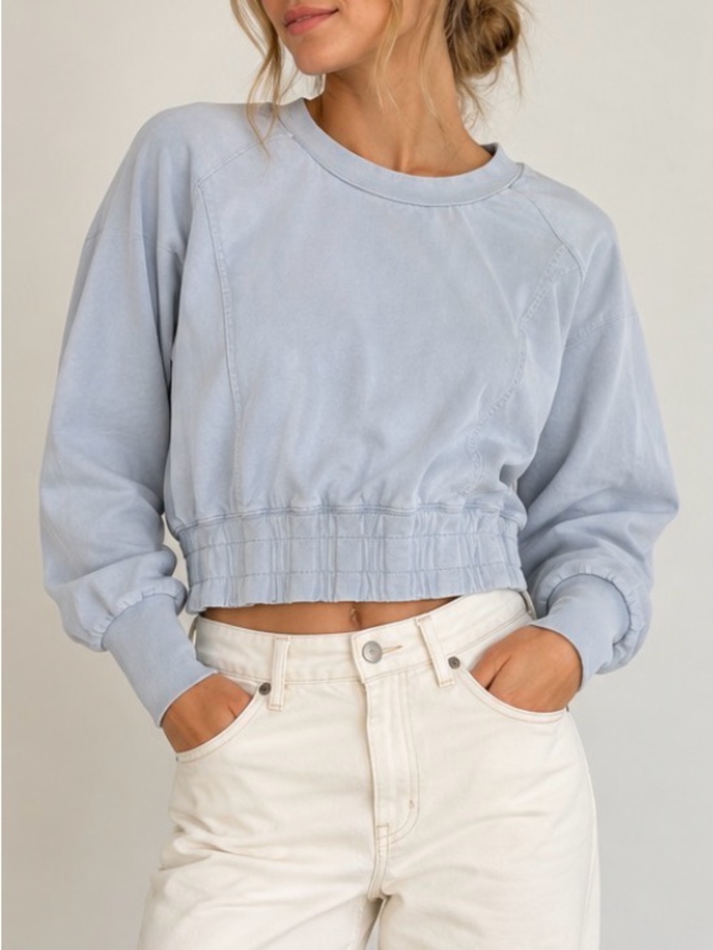 bohme Light Blue Cropped Pullover Sweatshirt